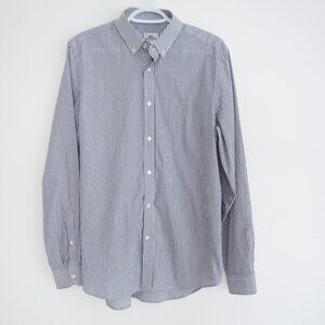 Lacoste Gray White Pinstripe Classic Fit Cotton Button Down Dress Shirt Size 39